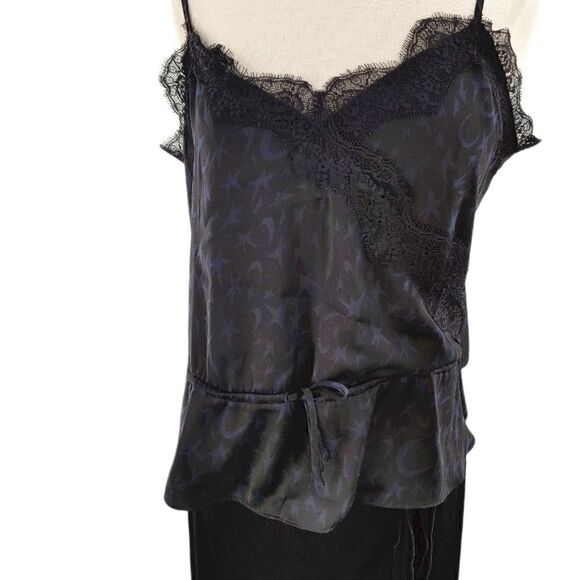 Silky lace camisole black w/ subtle blue stars - Picture 1 of 11